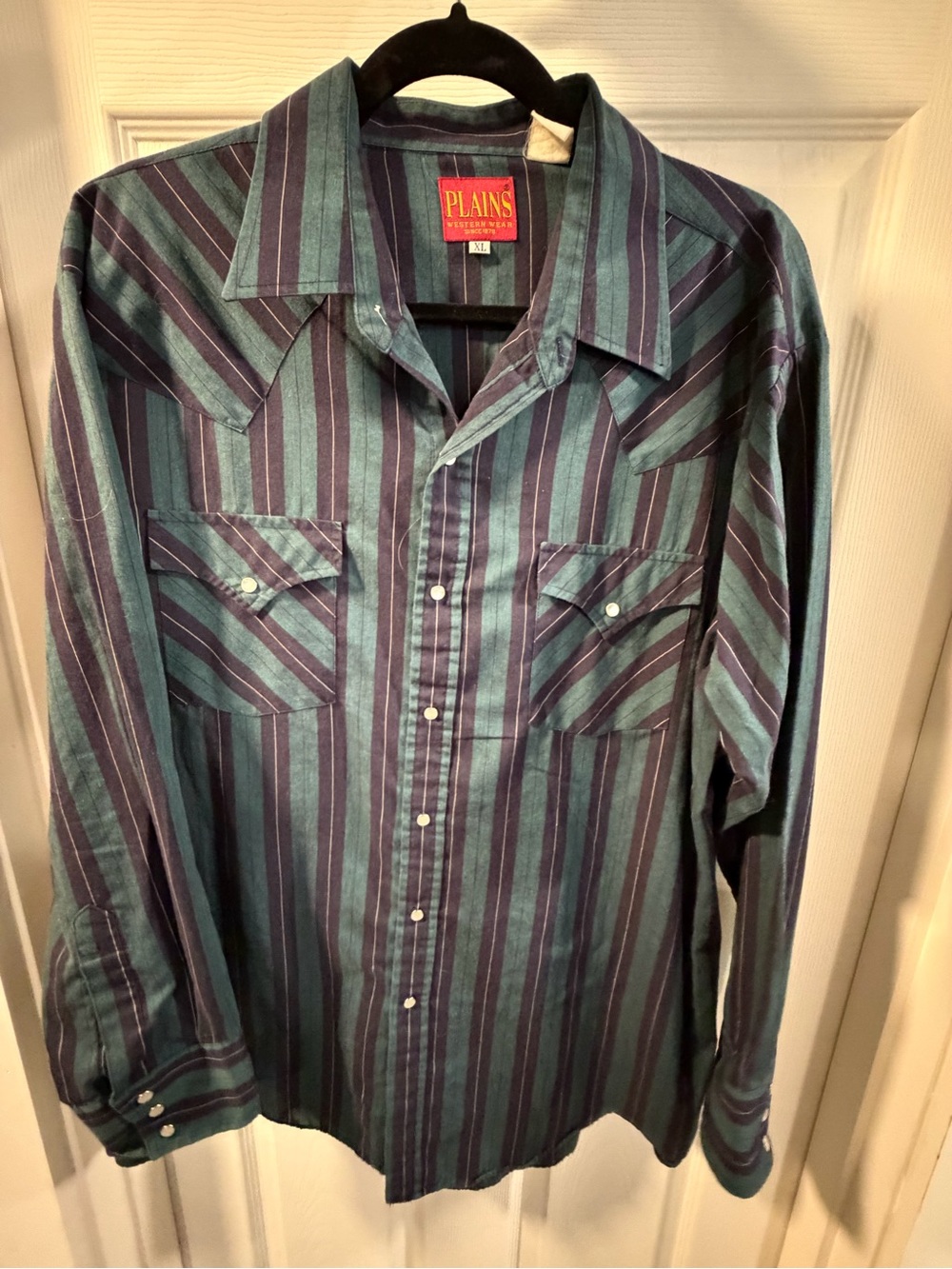 Plains Pearl Snap Striped Western Shirt - Teal & Navy